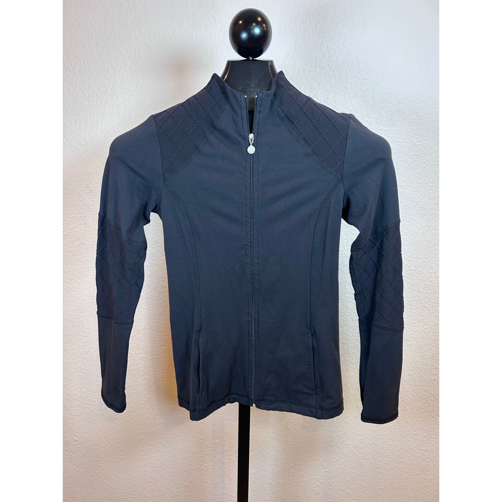 Beyond Yoga Womens Black Quilted Full Zip Mock Neck Activewear Jacket